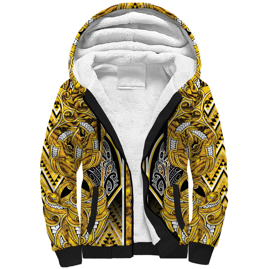 Aotearoa Ngati Whatua Sherpa Hoodie Maori Tribal Gold Paua Shell Pattern