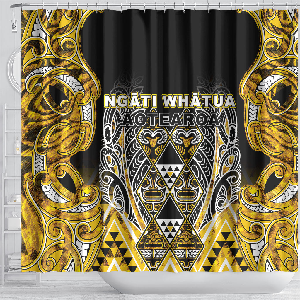 Aotearoa Ngati Whatua Shower Curtain Maori Tribal Gold Paua Shell Pattern