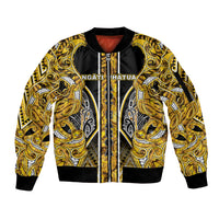 Aotearoa Ngati Whatua Sleeve Zip Bomber Jacket Maori Tribal Gold Paua Shell Pattern
