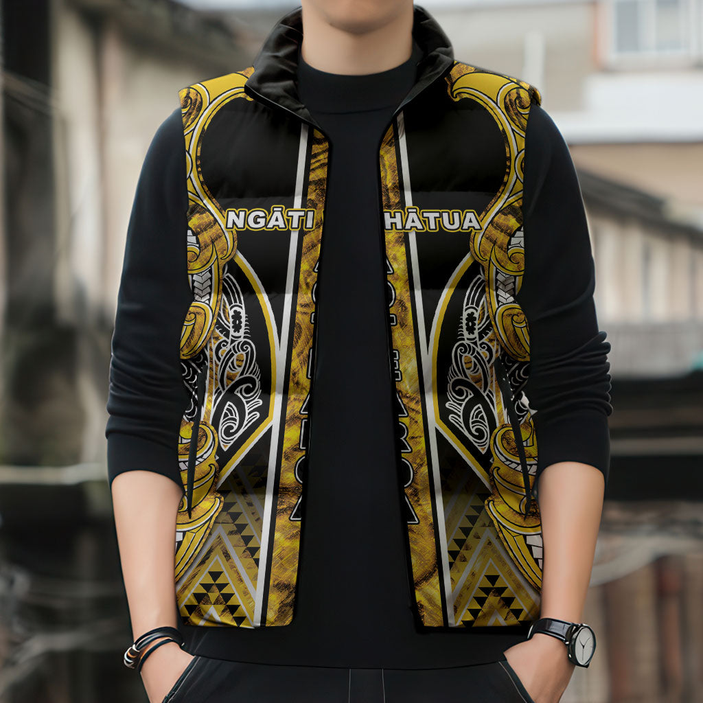Aotearoa Ngati Whatua Sleeveless Puffer Jacket Maori Tribal Gold Paua Shell Pattern