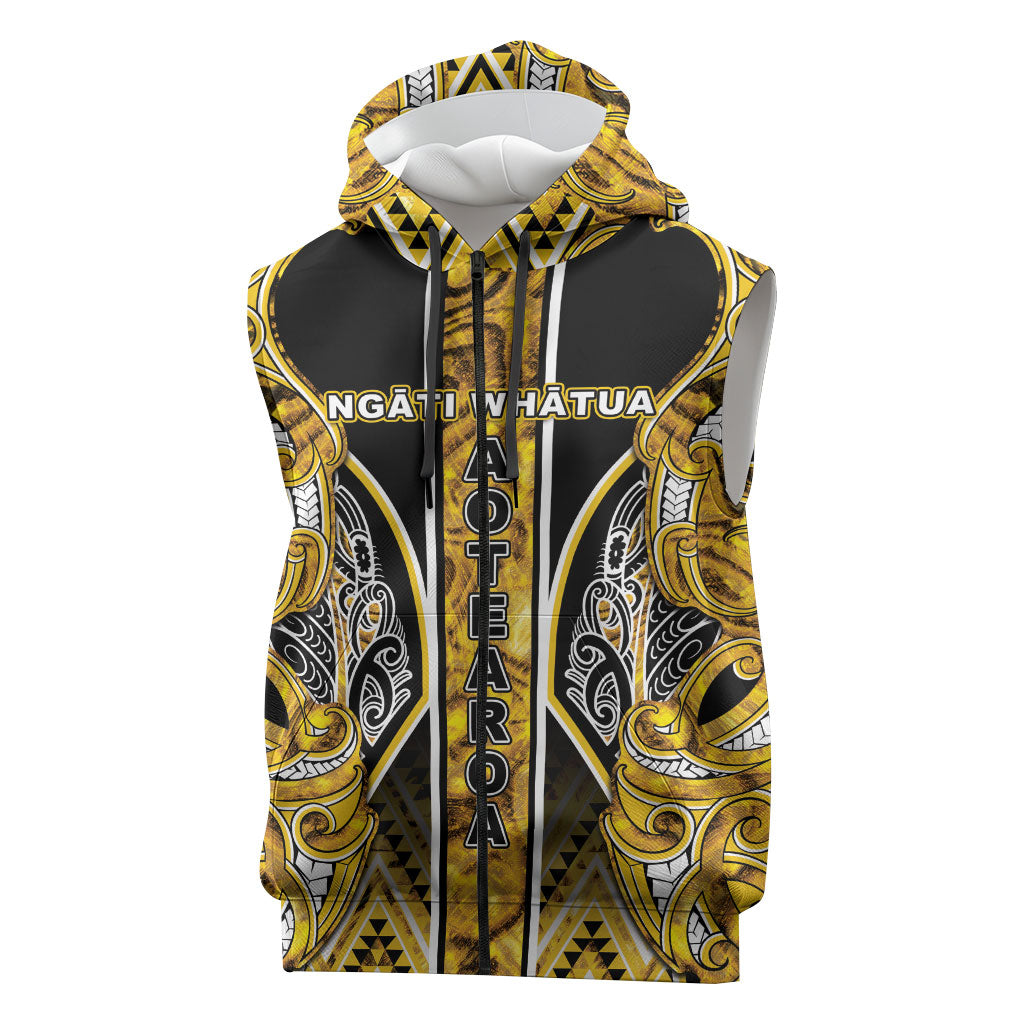 Aotearoa Ngati Whatua Sleeveless Zip Hoodie Maori Tribal Gold Paua Shell Pattern