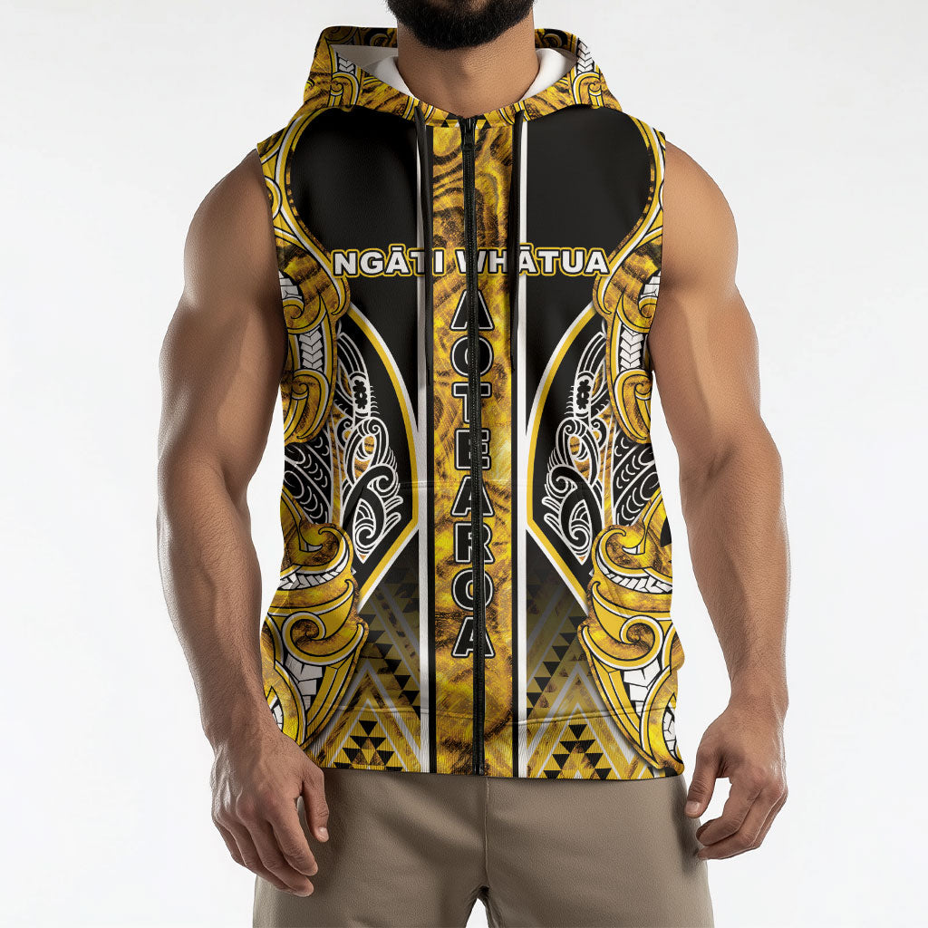 Aotearoa Ngati Whatua Sleeveless Zip Hoodie Maori Tribal Gold Paua Shell Pattern