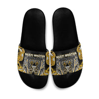 Aotearoa Ngati Whatua Slide Sandals Maori Tribal Gold Paua Shell Pattern