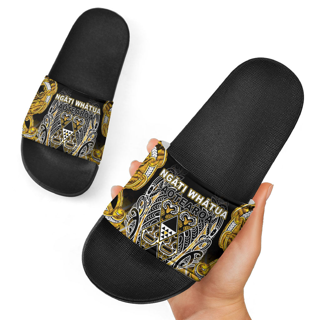 Aotearoa Ngati Whatua Slide Sandals Maori Tribal Gold Paua Shell Pattern