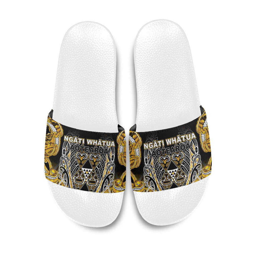 Aotearoa Ngati Whatua Slide Sandals Maori Tribal Gold Paua Shell Pattern