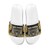 Aotearoa Ngati Whatua Slide Sandals Maori Tribal Gold Paua Shell Pattern