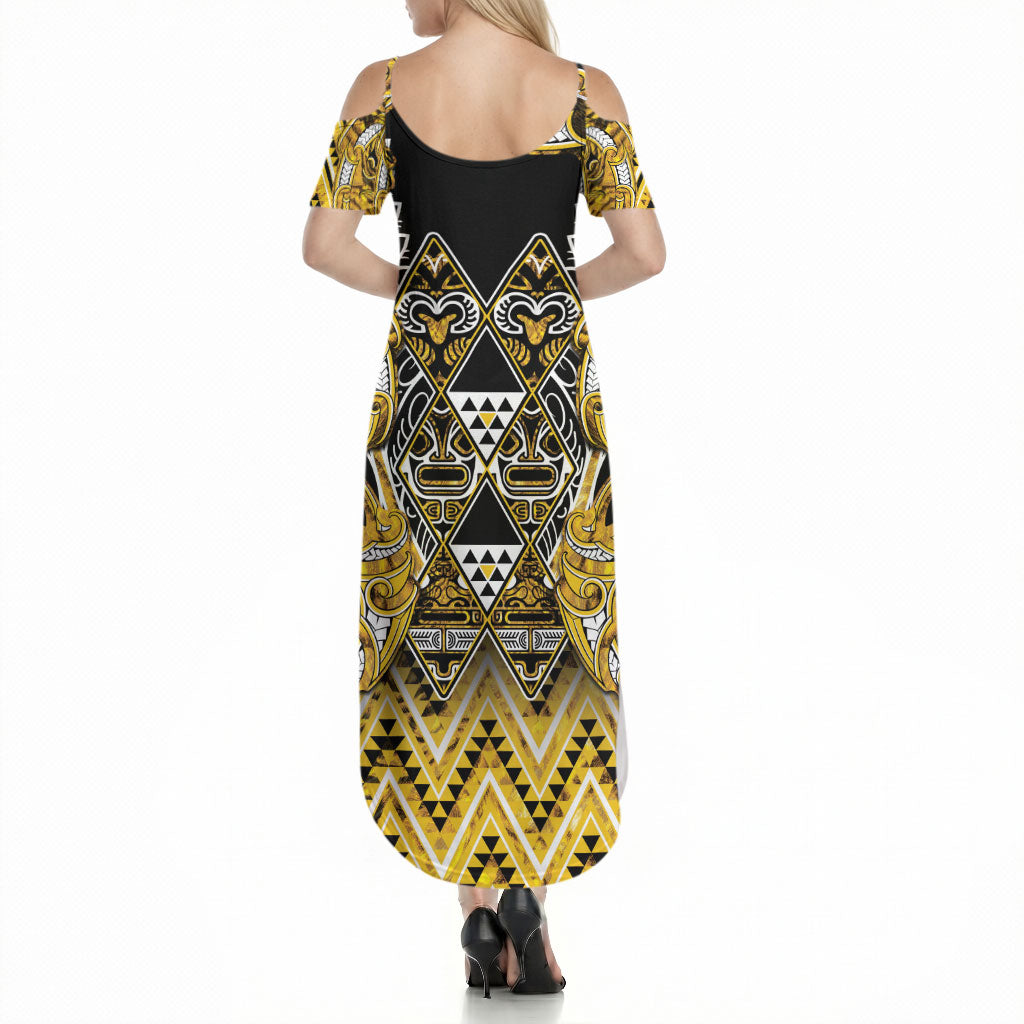 Aotearoa Ngati Whatua Summer Maxi Dress Maori Tribal Gold Paua Shell Pattern