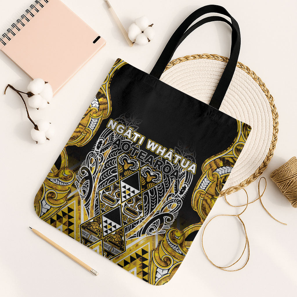 Aotearoa Ngati Whatua Tote Bag Maori Tribal Gold Paua Shell Pattern DT05 Black Strap One Size Yellow - Polynesian Pride