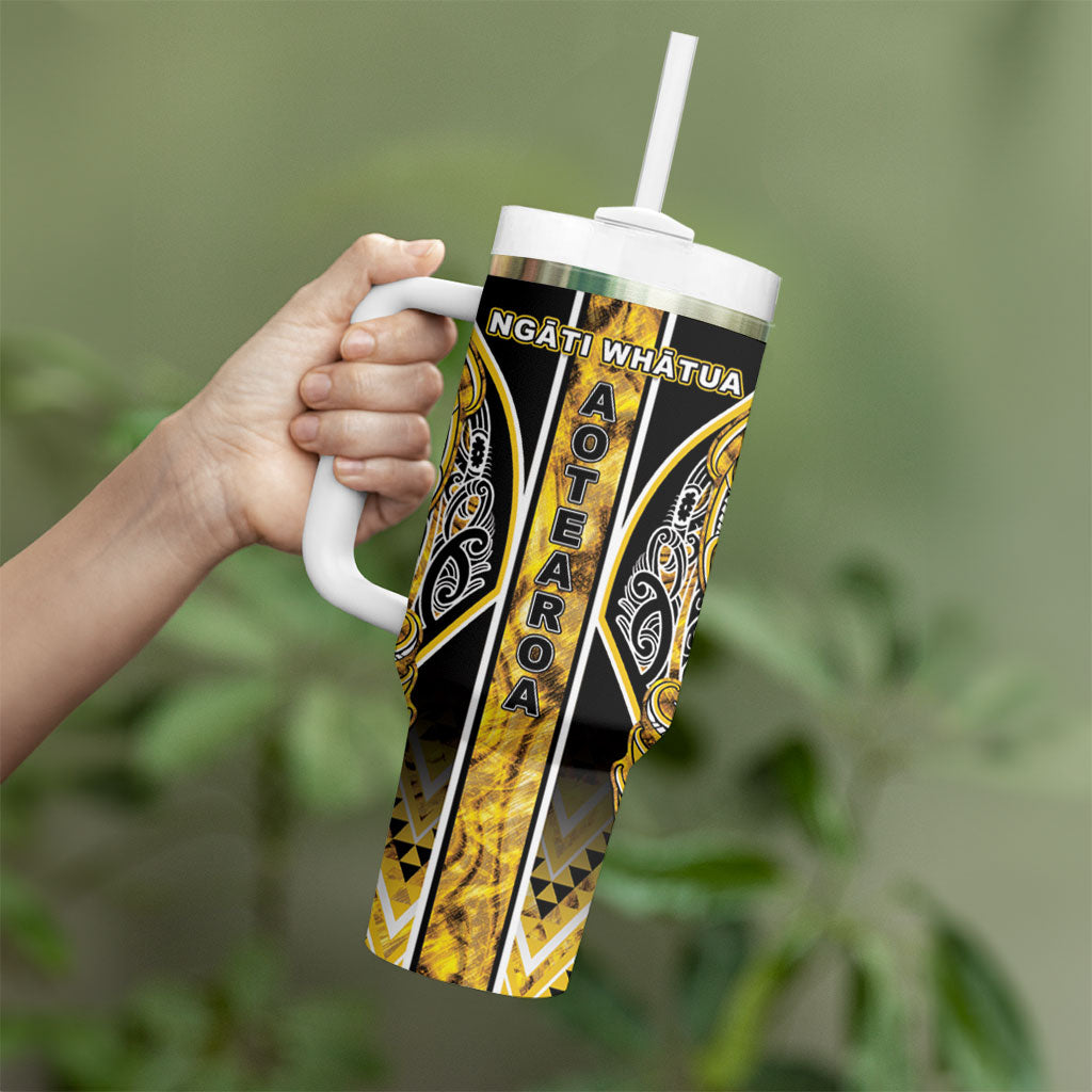Aotearoa Ngati Whatua Tumbler With Handle Maori Tribal Gold Paua Shell Pattern