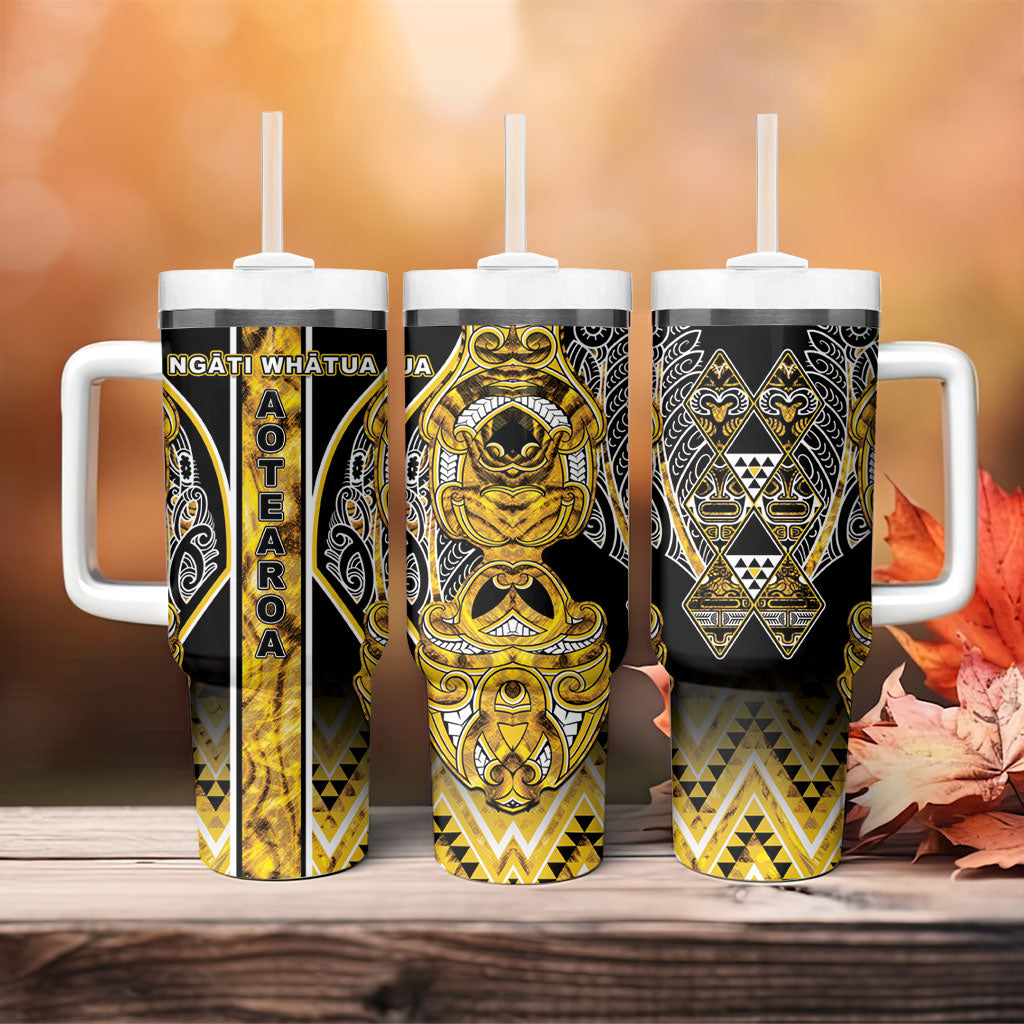 Aotearoa Ngati Whatua Tumbler With Handle Maori Tribal Gold Paua Shell Pattern