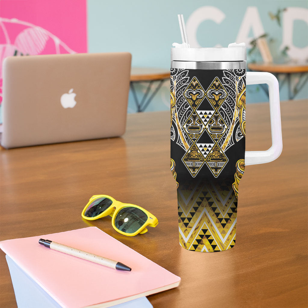 Aotearoa Ngati Whatua Tumbler With Handle Maori Tribal Gold Paua Shell Pattern