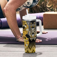 Aotearoa Ngati Whatua Tumbler With Handle Maori Tribal Gold Paua Shell Pattern