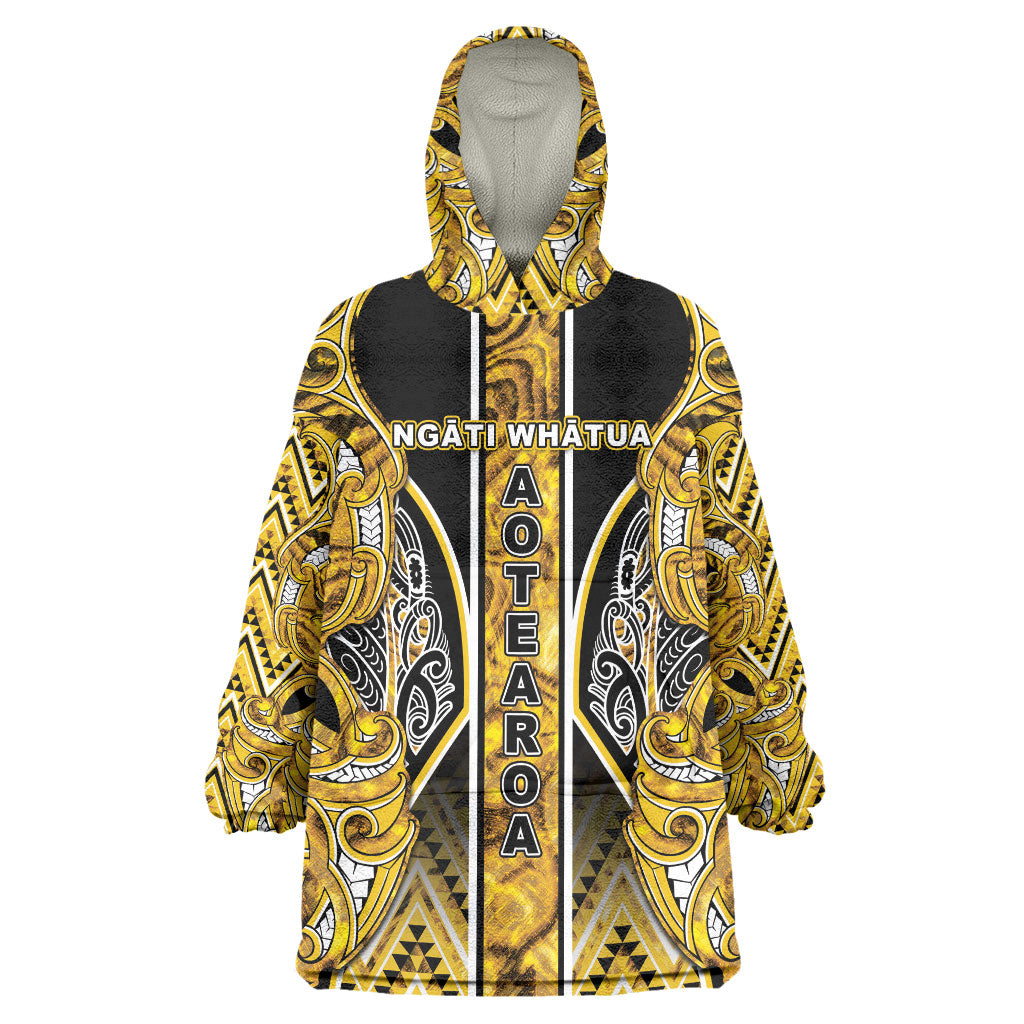 Aotearoa Ngati Whatua Wearable Blanket Hoodie Maori Tribal Gold Paua Shell Pattern