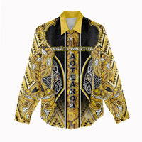 Aotearoa Ngati Whatua Women Casual Shirt Maori Tribal Gold Paua Shell Pattern