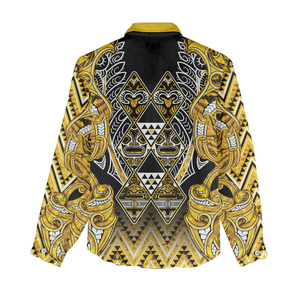 Aotearoa Ngati Whatua Women Casual Shirt Maori Tribal Gold Paua Shell Pattern
