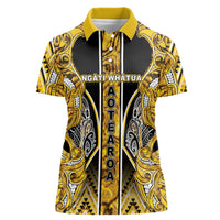 Aotearoa Ngati Whatua Women Polo Shirt Maori Tribal Gold Paua Shell Pattern