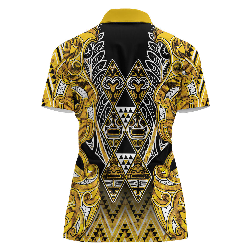 Aotearoa Ngati Whatua Women Polo Shirt Maori Tribal Gold Paua Shell Pattern