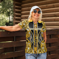 Aotearoa Ngati Whatua Women Polo Shirt Maori Tribal Gold Paua Shell Pattern