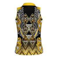 Aotearoa Ngati Whatua Women Sleeveless Polo Shirt Maori Tribal Gold Paua Shell Pattern