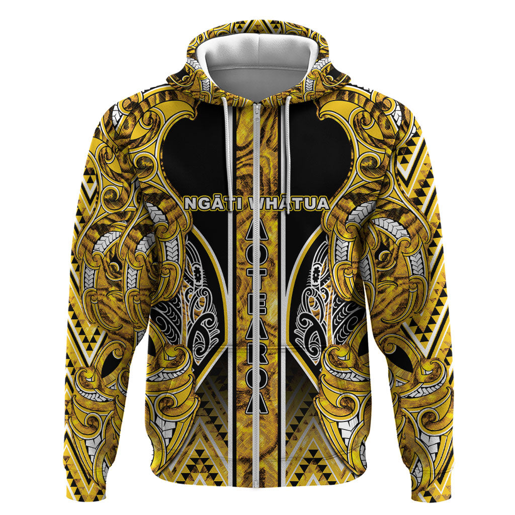 Aotearoa Ngati Whatua Zip Hoodie Maori Tribal Gold Paua Shell Pattern