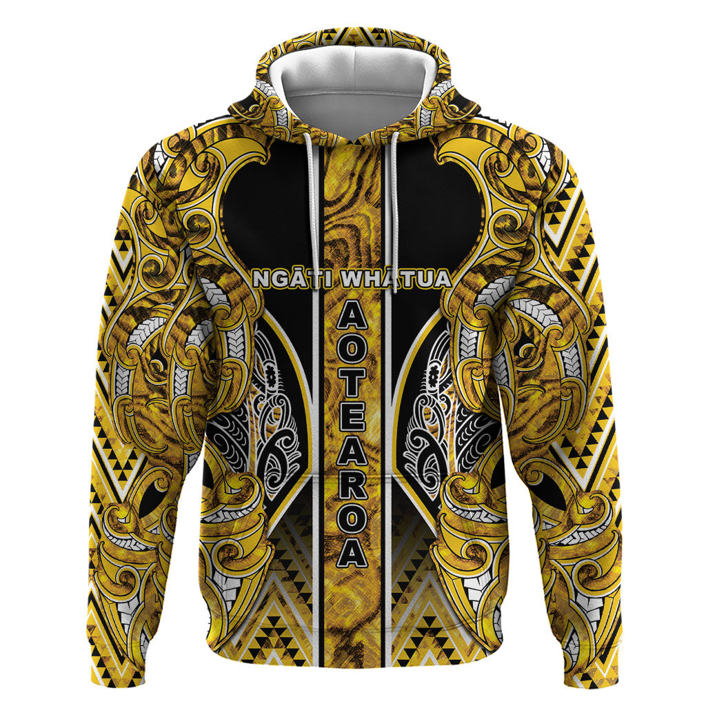 Aotearoa Ngati Whatua Zip Hoodie Maori Tribal Gold Paua Shell Pattern