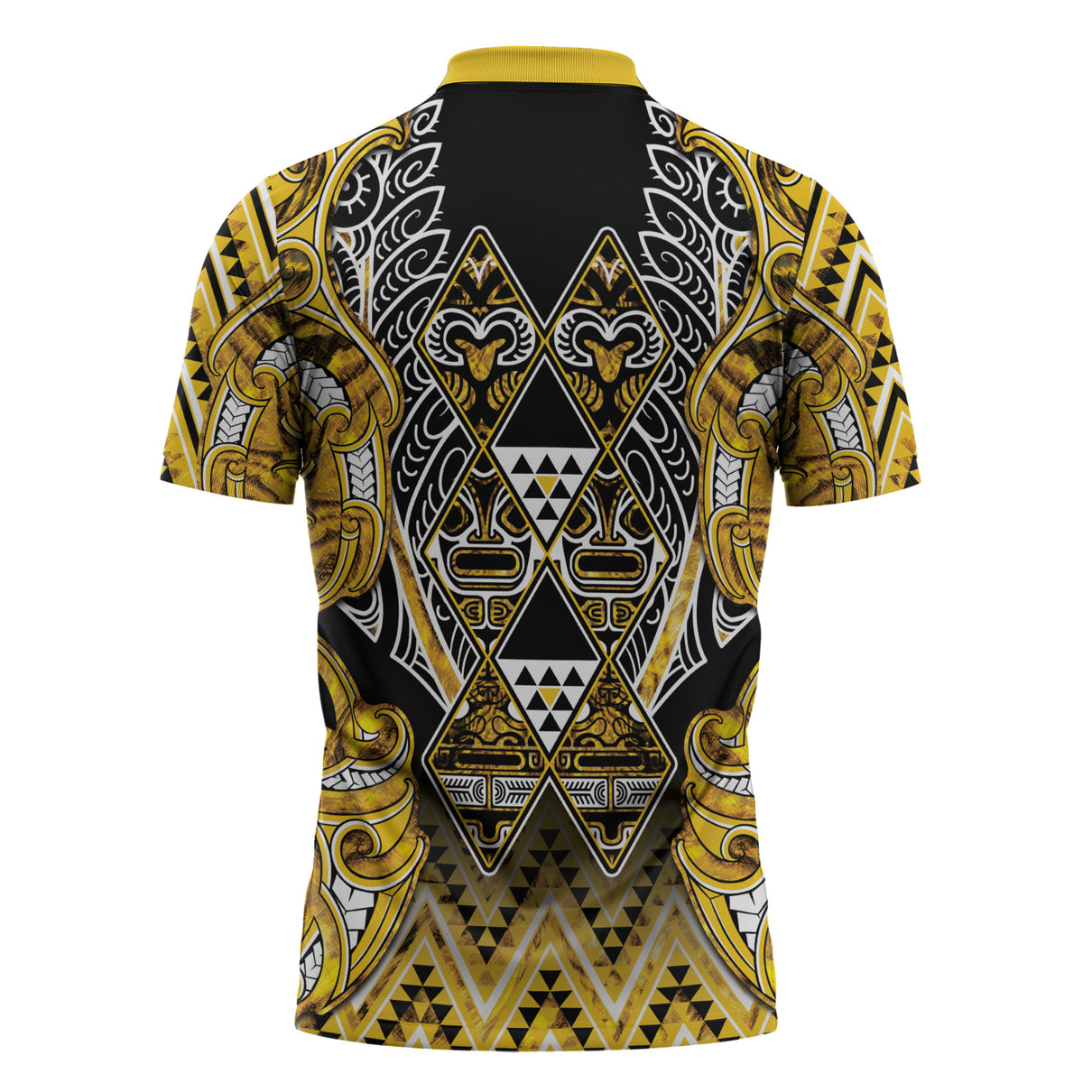 Aotearoa Ngati Whatua Zipper Polo Shirt Maori Tribal Gold Paua Shell Pattern