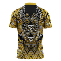 Aotearoa Ngati Whatua Zipper Polo Shirt Maori Tribal Gold Paua Shell Pattern