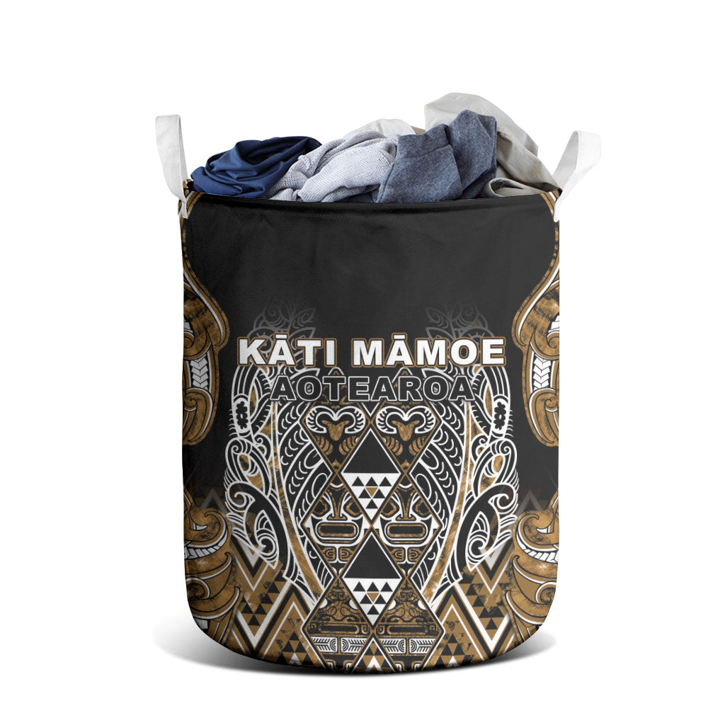 Aotearoa Kati Mamoe Laundry Basket Maori Brown Tribal Paua Shell Pattern
