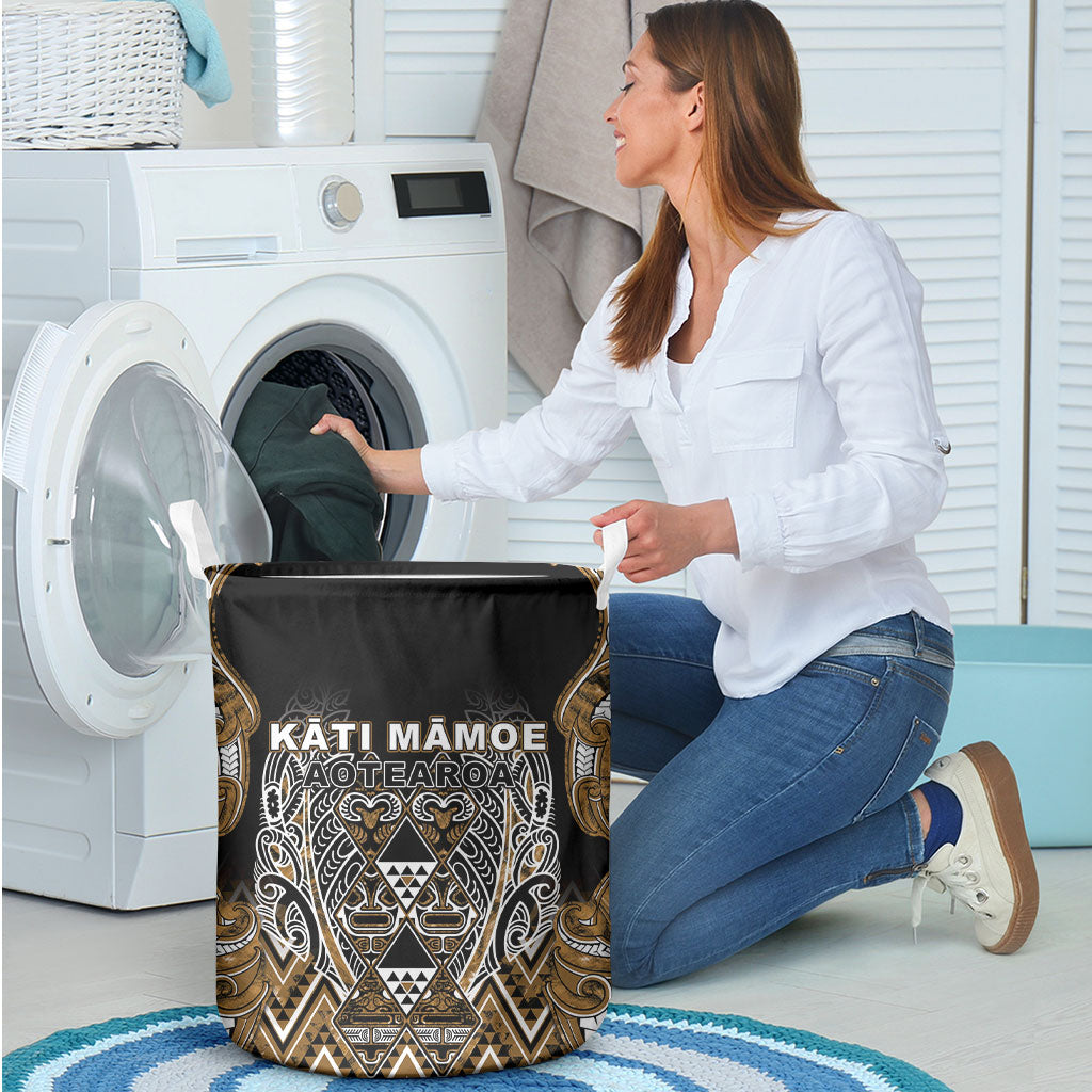 Aotearoa Kati Mamoe Laundry Basket Maori Brown Tribal Paua Shell Pattern