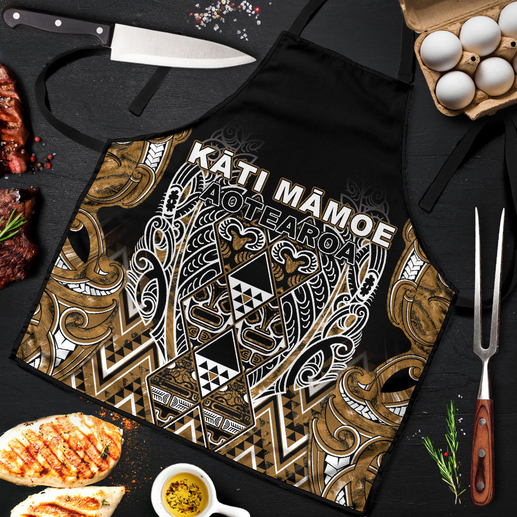 Aotearoa Kati Mamoe Apron Maori Brown Tribal Paua Shell Pattern