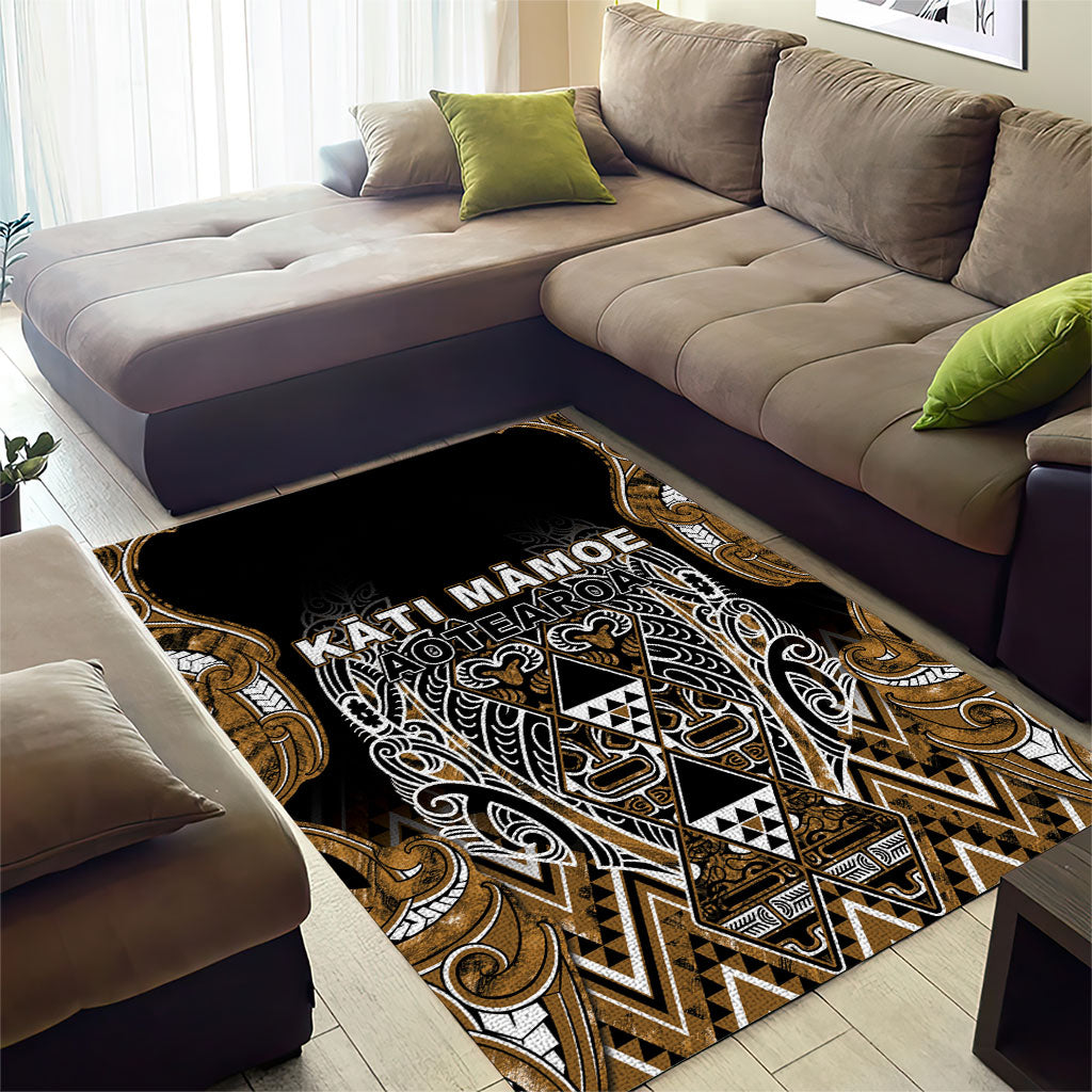 Aotearoa Kati Mamoe Area Rug Maori Brown Tribal Paua Shell Pattern