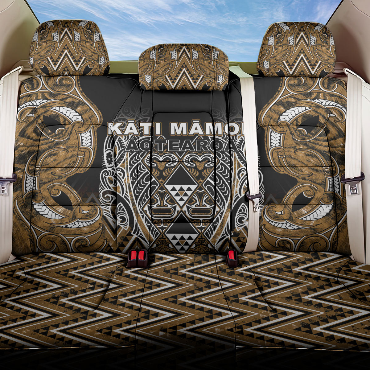 Aotearoa Kati Mamoe Back Car Seat Cover Maori Brown Tribal Paua Shell Pattern