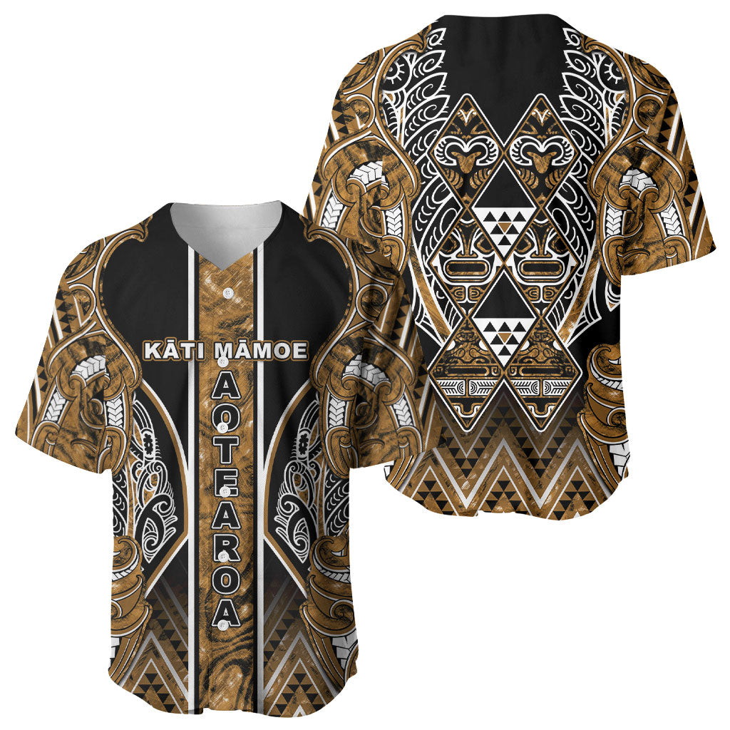 Aotearoa Kati Mamoe Baseball Jersey Maori Brown Tribal Paua Shell Pattern