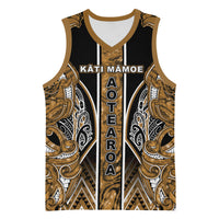 Aotearoa Kati Mamoe Basketball Jersey Maori Brown Tribal Paua Shell Pattern