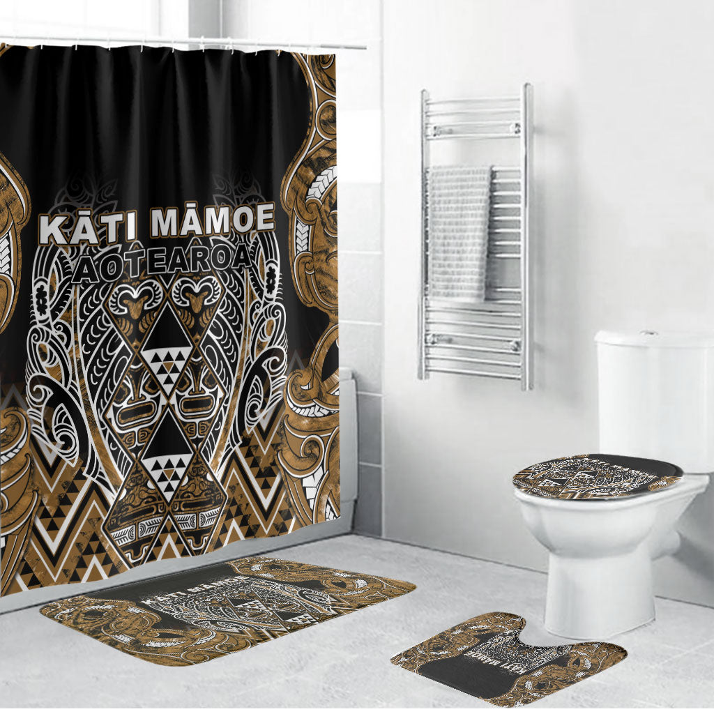 Aotearoa Kati Mamoe Bathroom Set Maori Brown Tribal Paua Shell Pattern DT05 Bathroom Set (4 pcs) Brown - Polynesian Pride