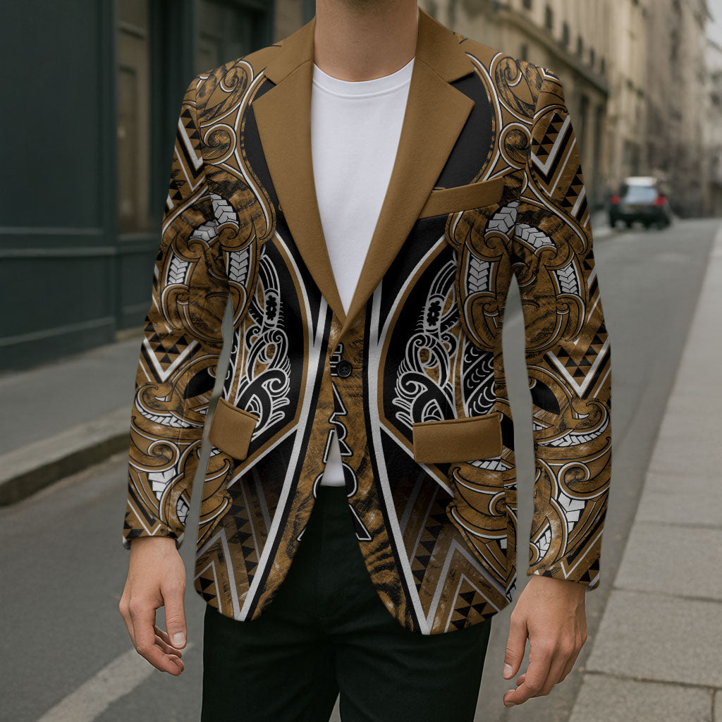 Aotearoa Kati Mamoe Blazer Maori Brown Tribal Paua Shell Pattern