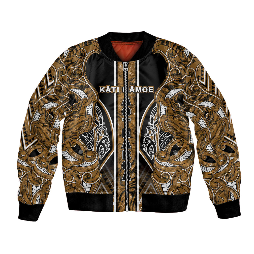 Aotearoa Kati Mamoe Bomber Jacket Maori Brown Tribal Paua Shell Pattern