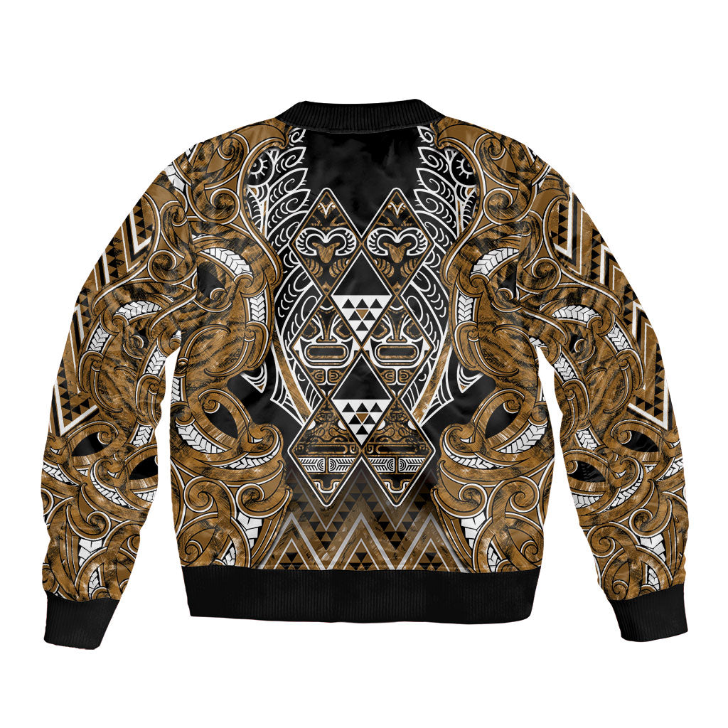 Aotearoa Kati Mamoe Bomber Jacket Maori Brown Tribal Paua Shell Pattern