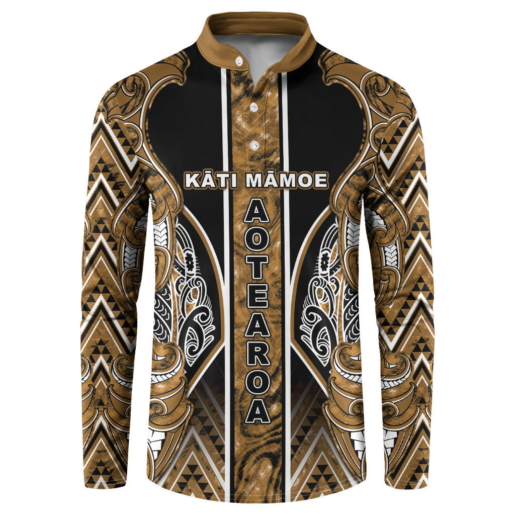 Aotearoa Kati Mamoe Button Sweatshirt Maori Brown Tribal Paua Shell Pattern DT05 Brown - Polynesian Pride