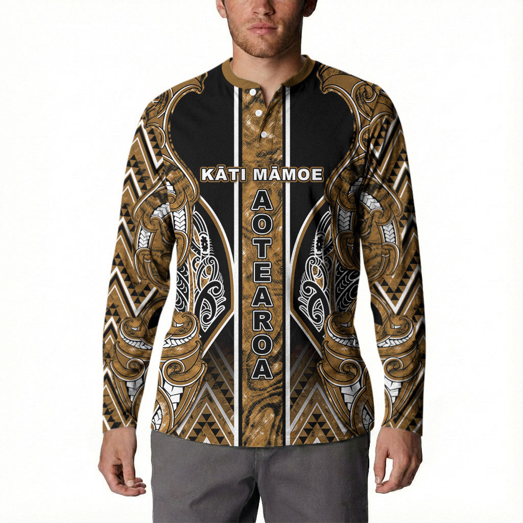 Aotearoa Kati Mamoe Button Sweatshirt Maori Brown Tribal Paua Shell Pattern