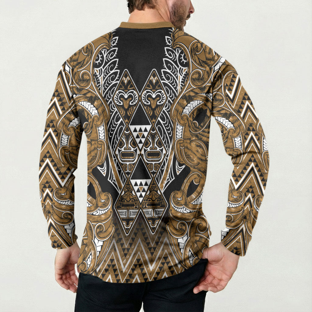 Aotearoa Kati Mamoe Button Sweatshirt Maori Brown Tribal Paua Shell Pattern