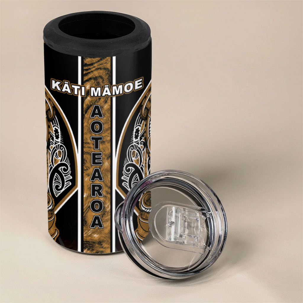 Aotearoa Kati Mamoe 4 in 1 Can Cooler Tumbler Maori Brown Tribal Paua Shell Pattern