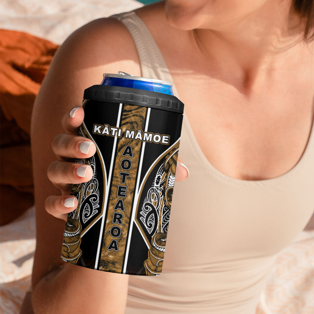 Aotearoa Kati Mamoe 4 in 1 Can Cooler Tumbler Maori Brown Tribal Paua Shell Pattern