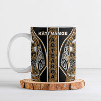 Aotearoa Kati Mamoe Ceramic Mug Maori Brown Tribal Paua Shell Pattern