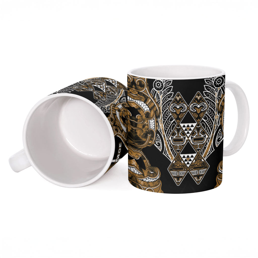 Aotearoa Kati Mamoe Ceramic Mug Maori Brown Tribal Paua Shell Pattern