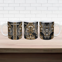Aotearoa Kati Mamoe Ceramic Mug Maori Brown Tribal Paua Shell Pattern
