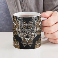 Aotearoa Kati Mamoe Ceramic Mug Maori Brown Tribal Paua Shell Pattern
