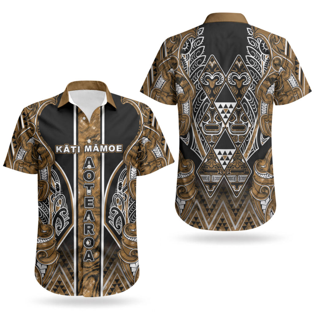 Aotearoa Kati Mamoe Couples Matching Off Shoulder Maxi Dress and Hawaiian Shirt Maori Brown Tribal Paua Shell Pattern