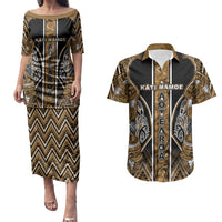 Aotearoa Kati Mamoe Couples Matching Puletasi and Hawaiian Shirt Maori Brown Tribal Paua Shell Pattern