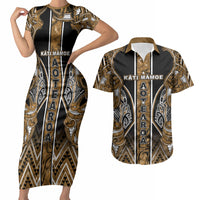 Aotearoa Kati Mamoe Couples Matching Short Sleeve Bodycon Dress and Hawaiian Shirt Maori Brown Tribal Paua Shell Pattern